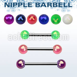 npvab5 316l steel nipple barbell w 2 5mm ab coated acrylic ball