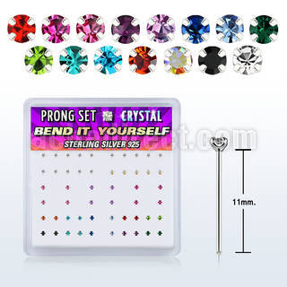 npyms box of silver bend it nose studs w prong color crystals