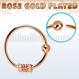 nr21rs rose gold silver nose hoop w twisted wire fixed ball