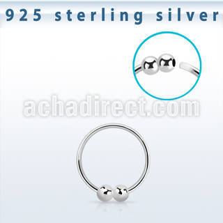 nr33 sterling silver nose hoop with double 2mm fixed balls