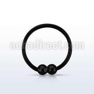 nr33p black silver nose hoop with double 2mm fixed balls