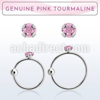 nrge3 925 silver nose hoop w prong set pink tourmaline stone