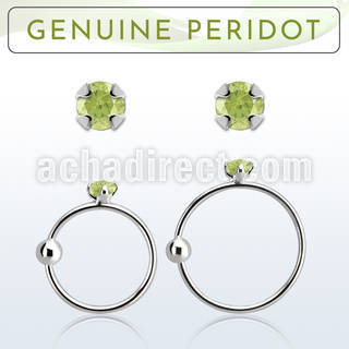 nrge4 925 silver nose hoop w 2mm prong set peridot stone