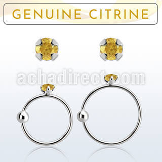 nrge6 925 silver nose hoop w 2mm prong set citrine stone