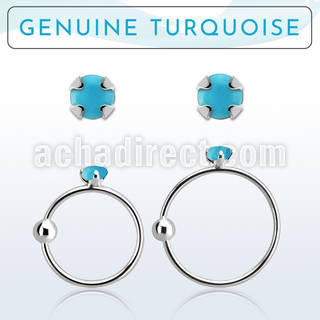 nrge7 925 silver nose hoop w 2mm round turquoise stone