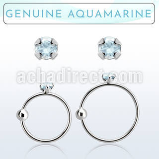 nrge8 925 silver nose hoop w 2mm prong set aquamarine stone