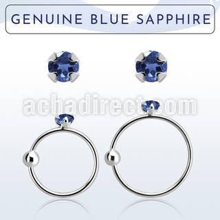 nrge9 925 silver nose hoop w 2mm prong set blue sapphire stone