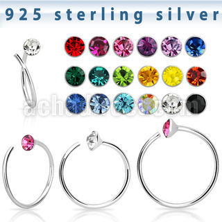 nrm14 silver nose hoop spiral w 2mm crystal top