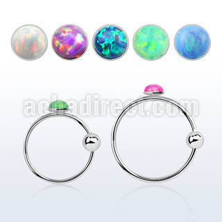 nro2 silver nose hoop w a ball 2mm round synthetic opal top