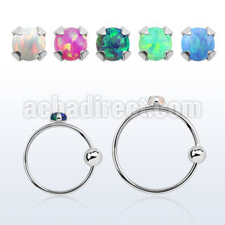 nrpo15 silver nose hoop w ball 1.5mm prong set synthetic opal