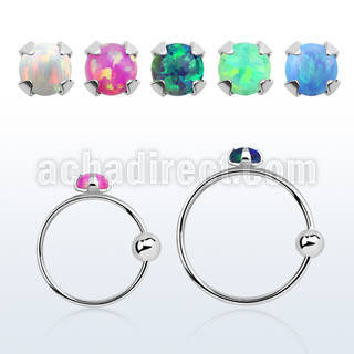 nrpo2 silver nose hoop w ball 2mm prong set synthetic opal