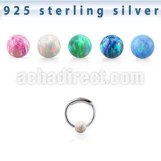 ns01o silver endless nose hoop w 3mm synthetic opal ball 8mm