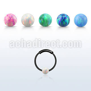 ns02blo black silver endless nose hoop w 3mm synthetic opal ball