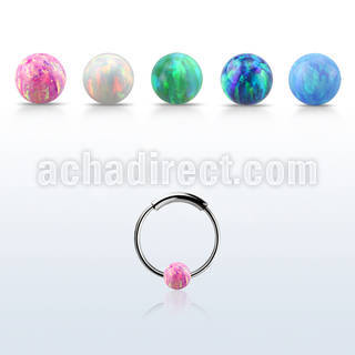ns02o silver endless nose hoop w 3mm synthetic opal ball 10mm