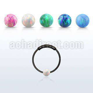 ns03blo black silver endless nose hoop w 3mm opal ball 12mm