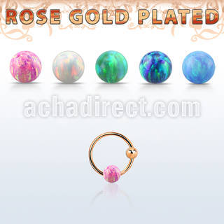 ns05rso rose gold silver nose hoop w ball 3mm opal ball 8mm