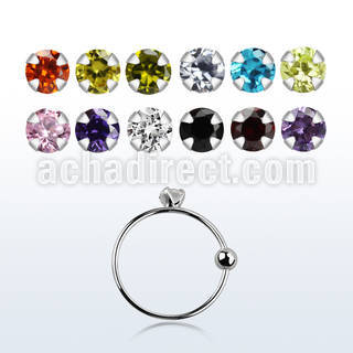 ns05z2m silver noose hoop w a 2mm prong set round cz stone 8mm