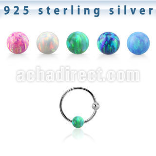 ns06o silver nose hoop w ball 3mm synthetic opal ball 10mm