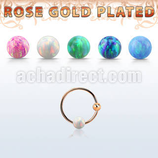 ns06rso rose gold silver nose hoop w ball 3mm opal ball 10mm