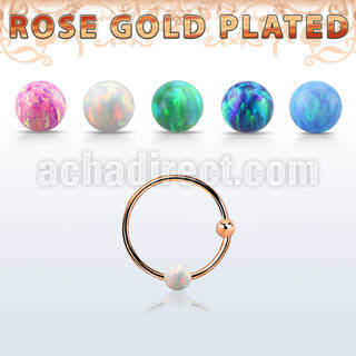 ns07rso rose gold silver nose hoop w ball 3mm opal ball 12mm