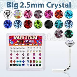 ns19mx box of silver nose studs with big 2 5mm crystal tops