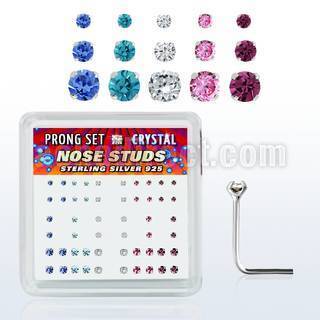 nsbxpbm silver nose studs w 1 4 1 5 2mm assorted crystals