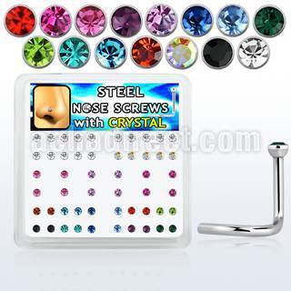 nsc18xm box of 316l steel nose screws w 2mm crystal in colors