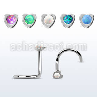 nschtop 316l steel nose screw w heart top synthetic opal