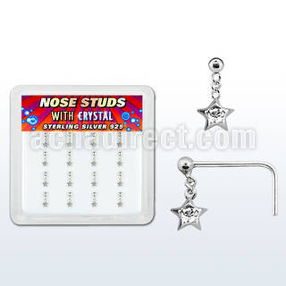 nsds16c box w silver nose studs, w a dangling star w crystals