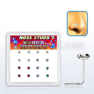 nsfbs16m box w 16 silver nose stud w round extra flat 2.5 crystal