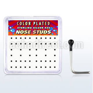 nskbbx1 box w 52 silver nose studs w 1mm black plated ball tops