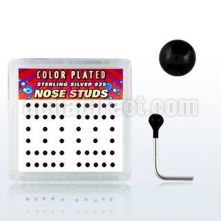 nskbbx2 box w silver nose studs, w 2mm black plated ball tops