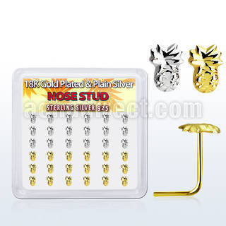 nsmpa36 display w silver nose studs w gold plain pineapple top