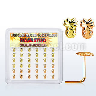 nsmxpa36 box w silver nose stud w gold rose gold pineapple top