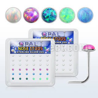 nso2 box w 36 pc of 925 silver nose studs w 2mm opals glued