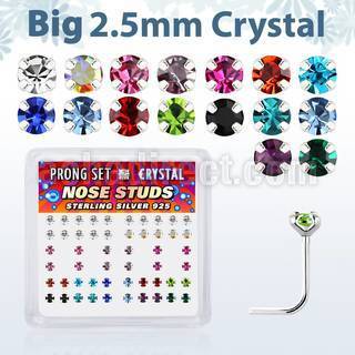 nsp19mx box of silver nose studs w 2 5mm prong crystal in colors