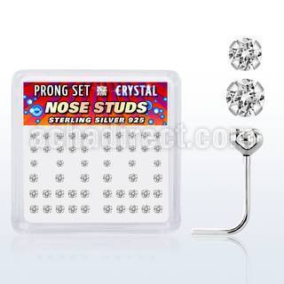 nspbmc box of silver nose studs w round clear prong set crystal