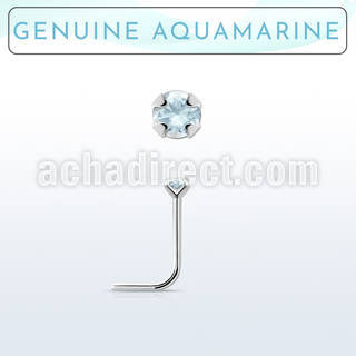 nspge8 925 silver nose stud w a aquamarine stone