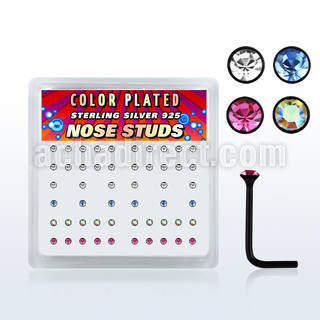 nsrbbxm box of black silver nose studs w assorted crystals