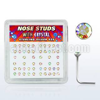 nsrdbxab box of silver nose studs with 1 5mm clear ab crystals