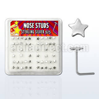 nssarbx box of silver nose studs with 3mm silver star tops
