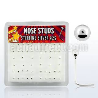 nssv2bx box of silver nose studs with 2mm silver ball top