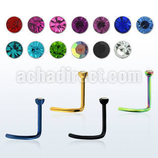 nstc anodized 316l steel nose stud with 2mm crystal tops
