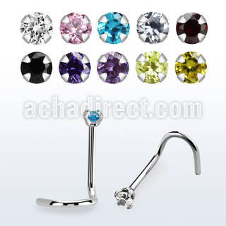 nswzr2 surgical steel nose screw, 20g w prong set 2mm round cz