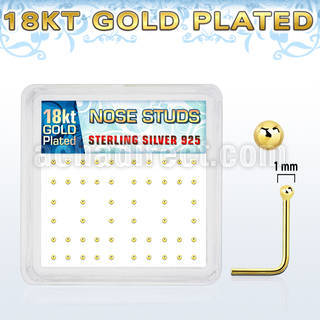 nsx18b1 box of gold plated silver nose stud w 1mm ball shape top