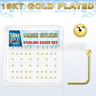 nsx18b box of gold silver nose studs with 18k gold ball tops