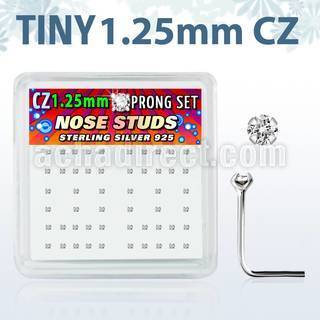nszbc12 box of silver nose studs w 1 25mm clear prong set cz