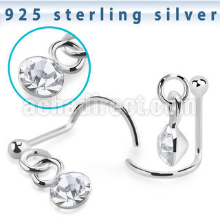 nwdvm1 925 sterling silver nose screw ball dangling crystal