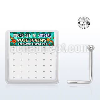 nwp9cbx box silver nose screws 20g 1.5mm clear prong set crystal