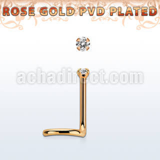 nwttzr15 rose gold  steel nose screw 20 w prong set clear 1.5mm cz